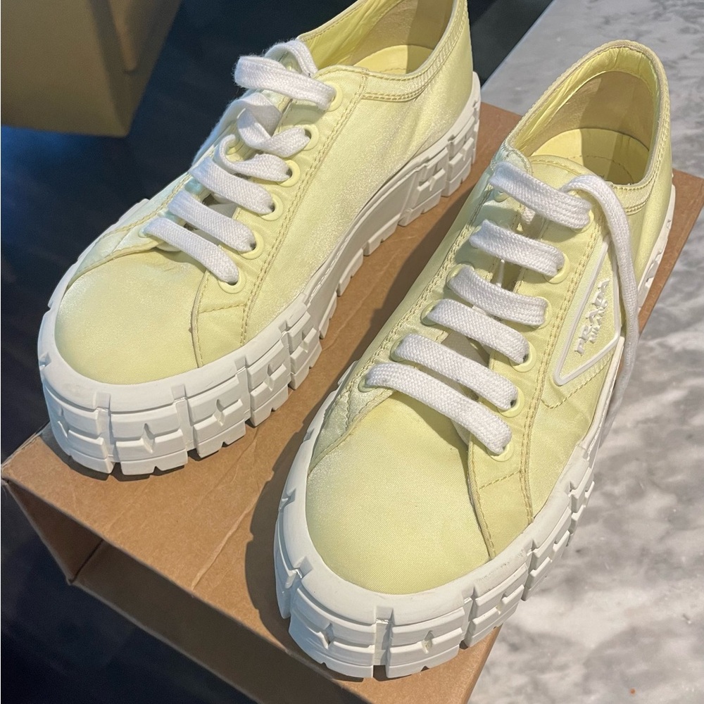 Prada $1050 Yellow and White Platform Sneakers 41